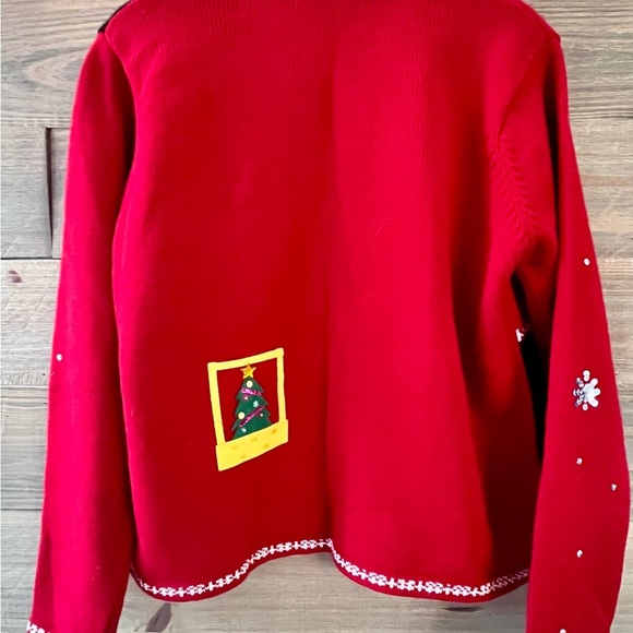 VINTAGE KAREN SCOTT CHRISTMAS SWEATER HOLIDAY CARDIGAN COTTAGE CORE LARGE RED - Picture 4 of 10